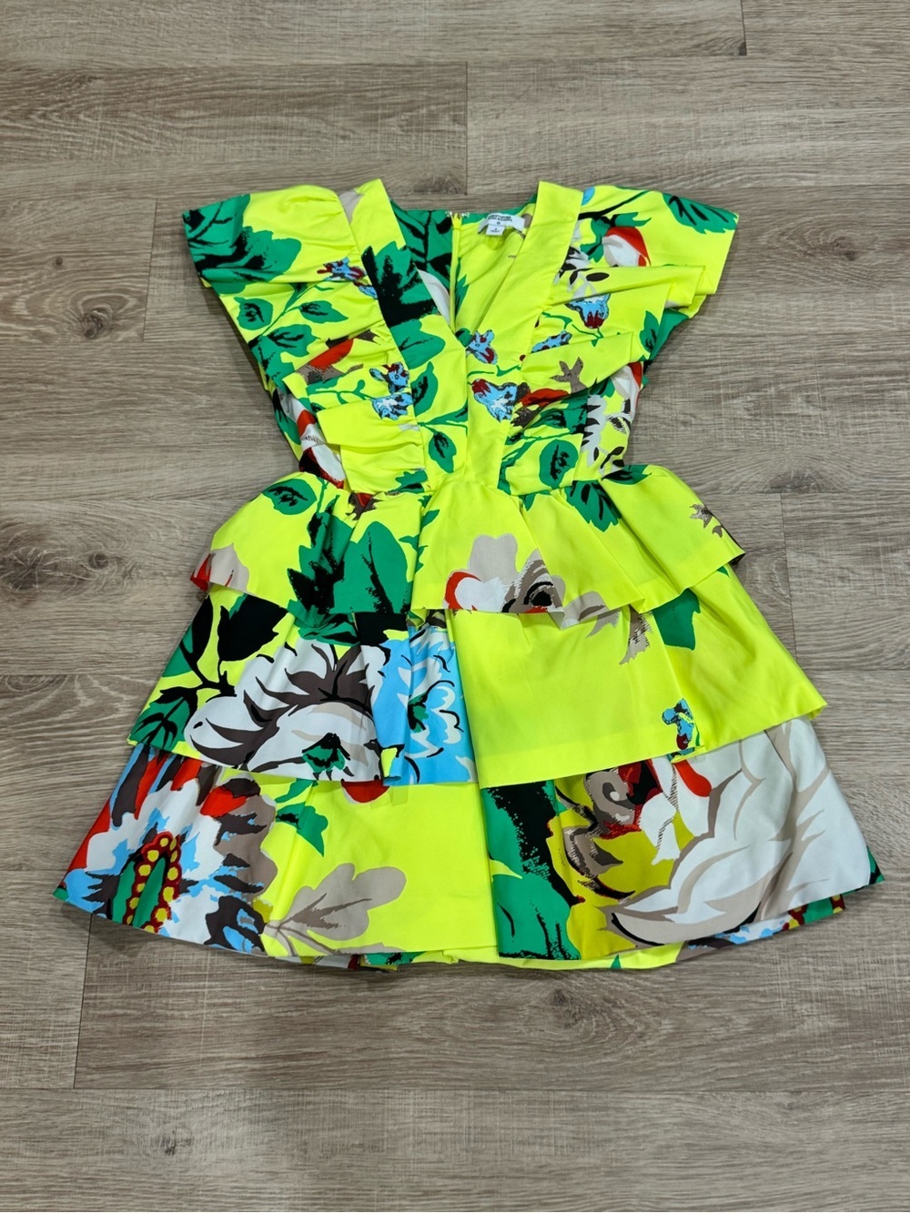 Christopher John Rogers x Target Neon Floral Tiered Peplum Mini Dress Size 0
